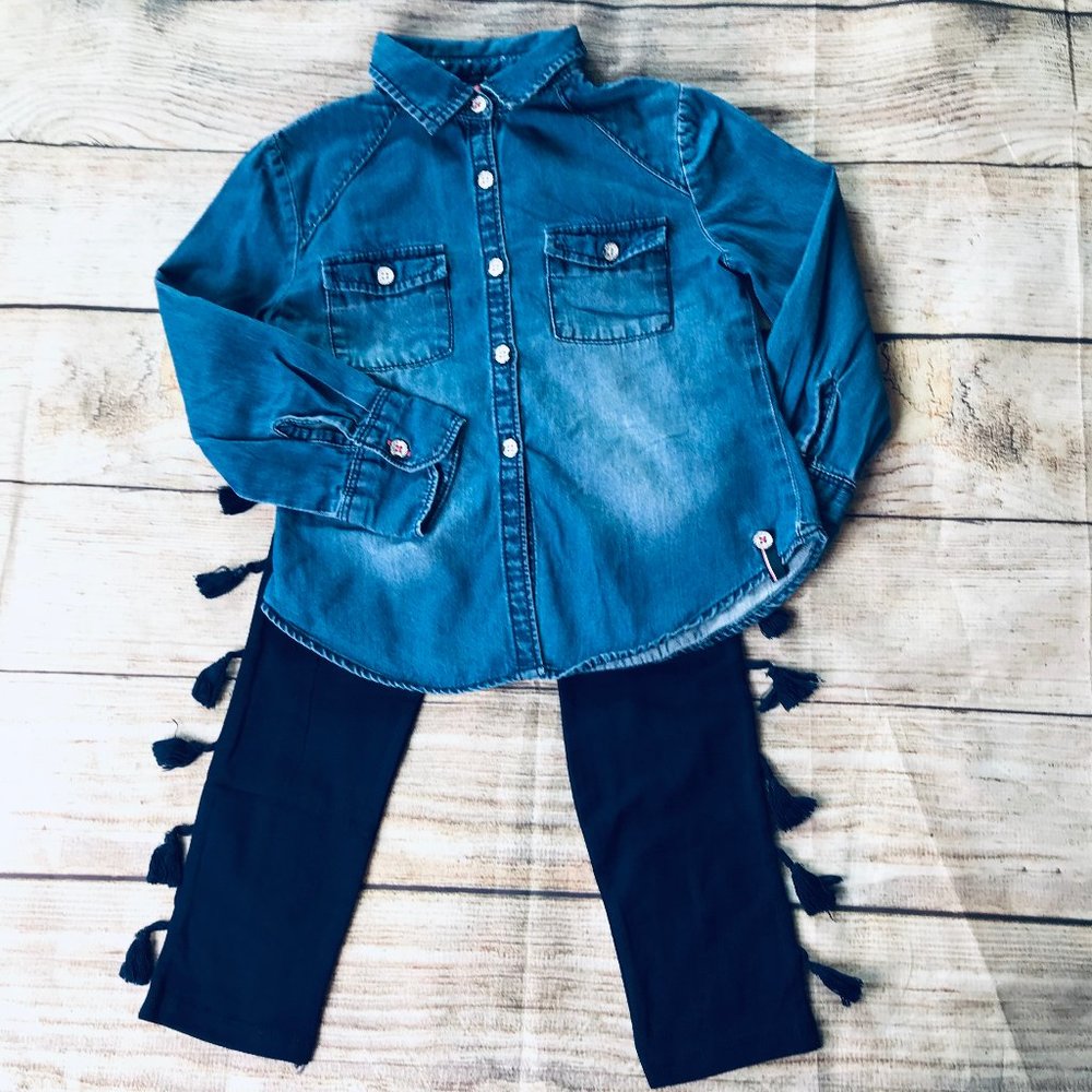 4t Mudpie Tassel Legging +Tommy Hilfiger Denim top